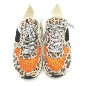 White Raven Leopard Print Sneakers With Orange Accents & Black White Women's 6